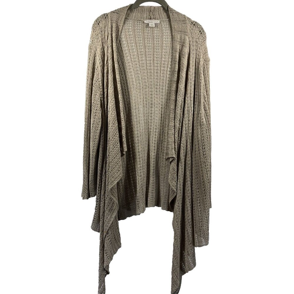 Coldwater Creek Women's Open Cardigan XL Tan Open Knit Crochet Linen Blend Beach